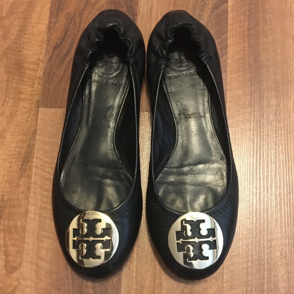 Tory Burch Reva Flats Black with Gold size 8